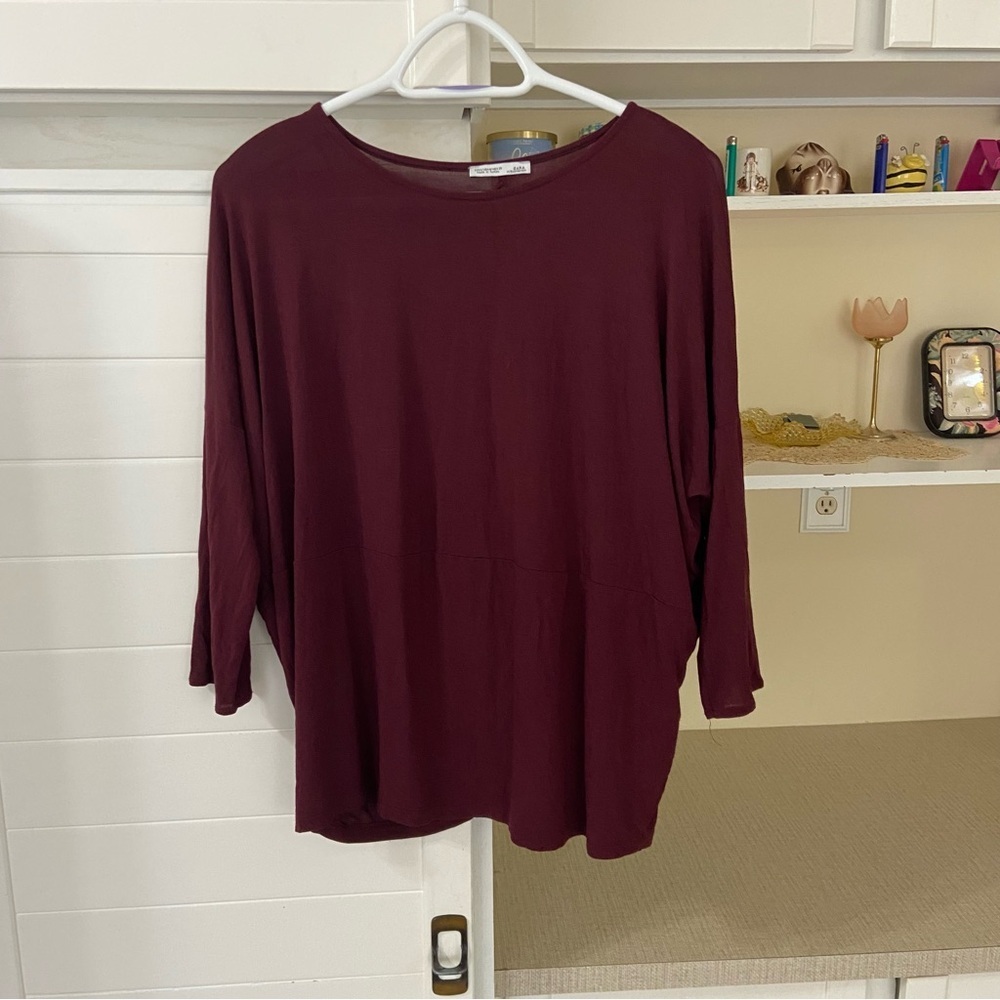 Maroon 3/4 Sleeve Boatneck Top